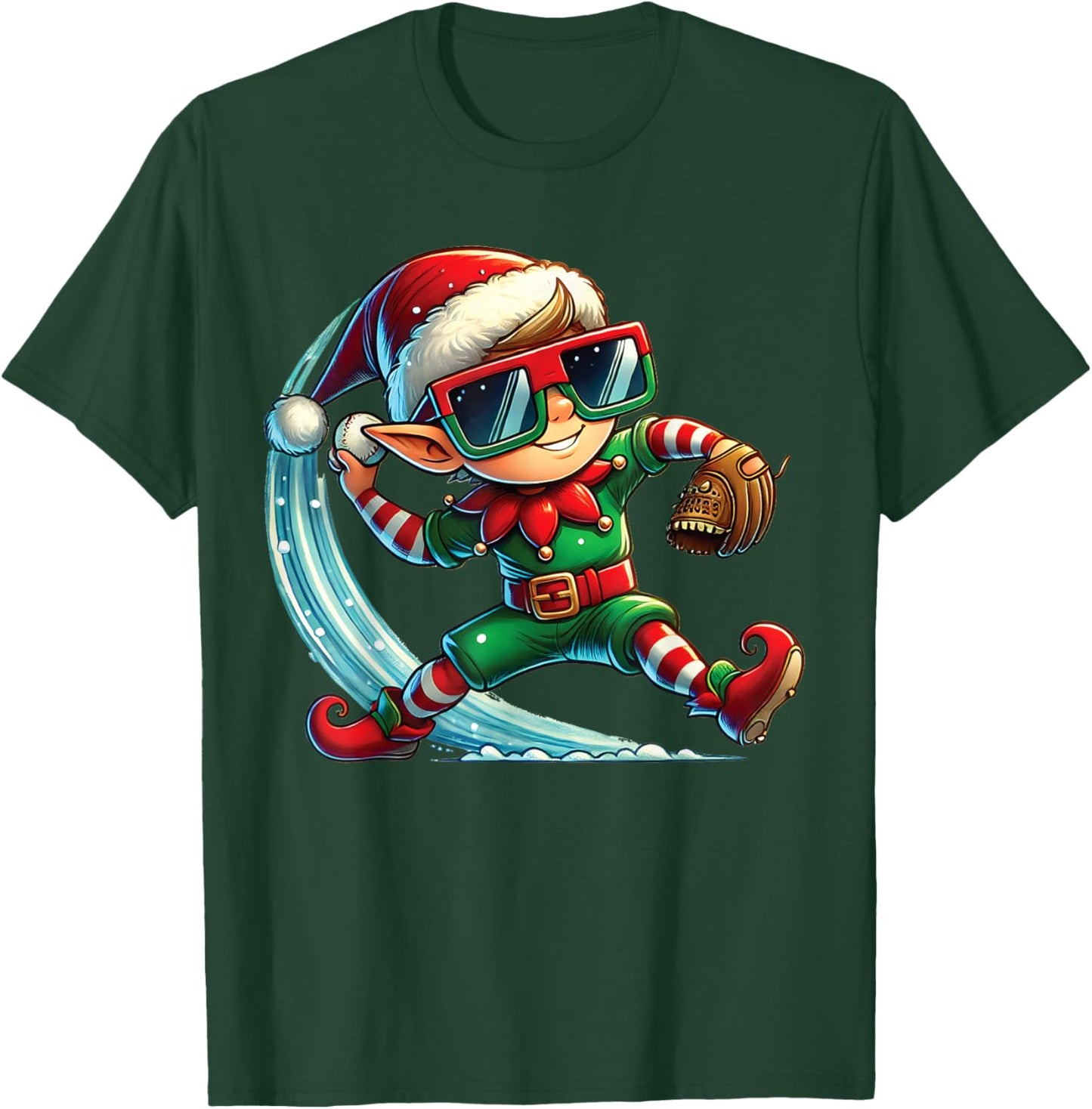 Elf Playing Baseball as Pitcher Boys Kids Teens Christmas T-Shirt - T-Shirt | Forest