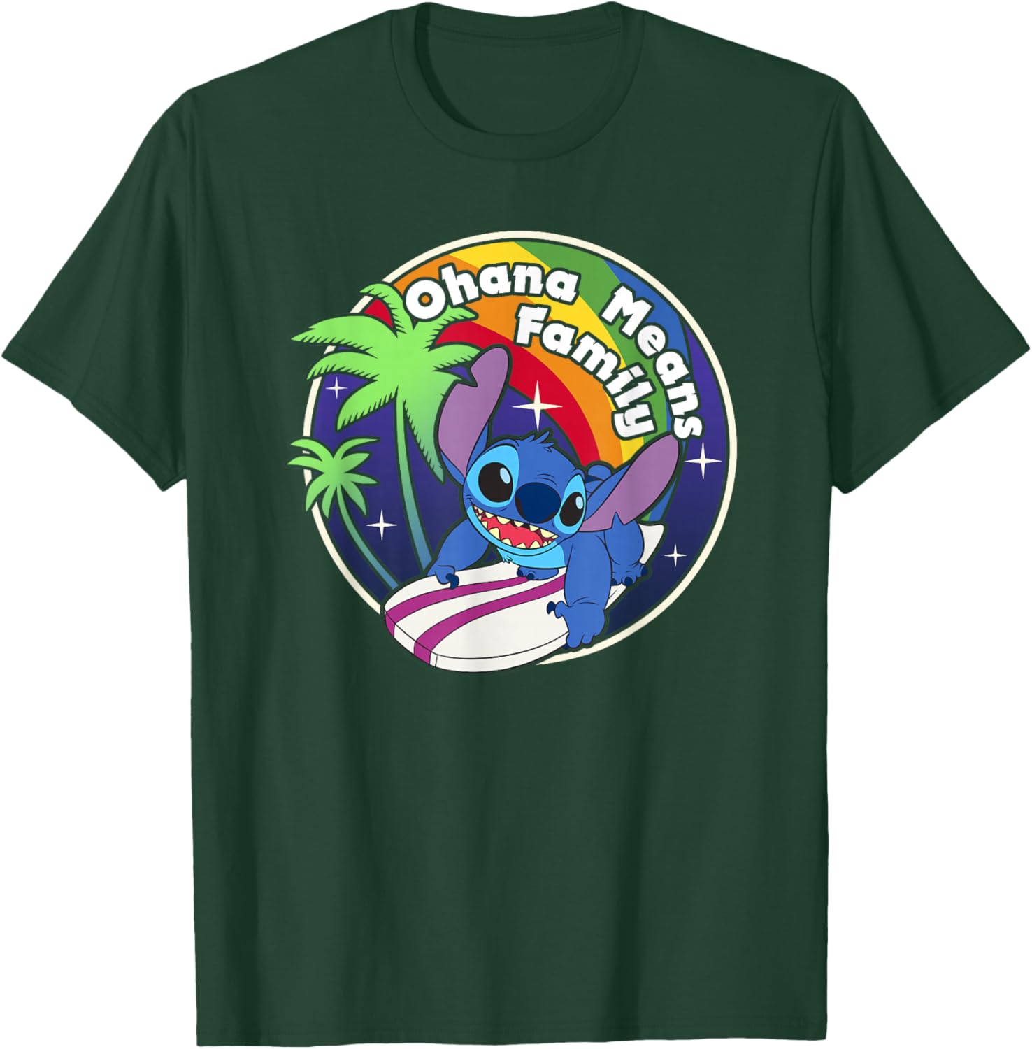 Disney Lilo & Stitch Rainbow Surf Stitch Ohana Means Family T-Shirt - T-Shirt | Forest
