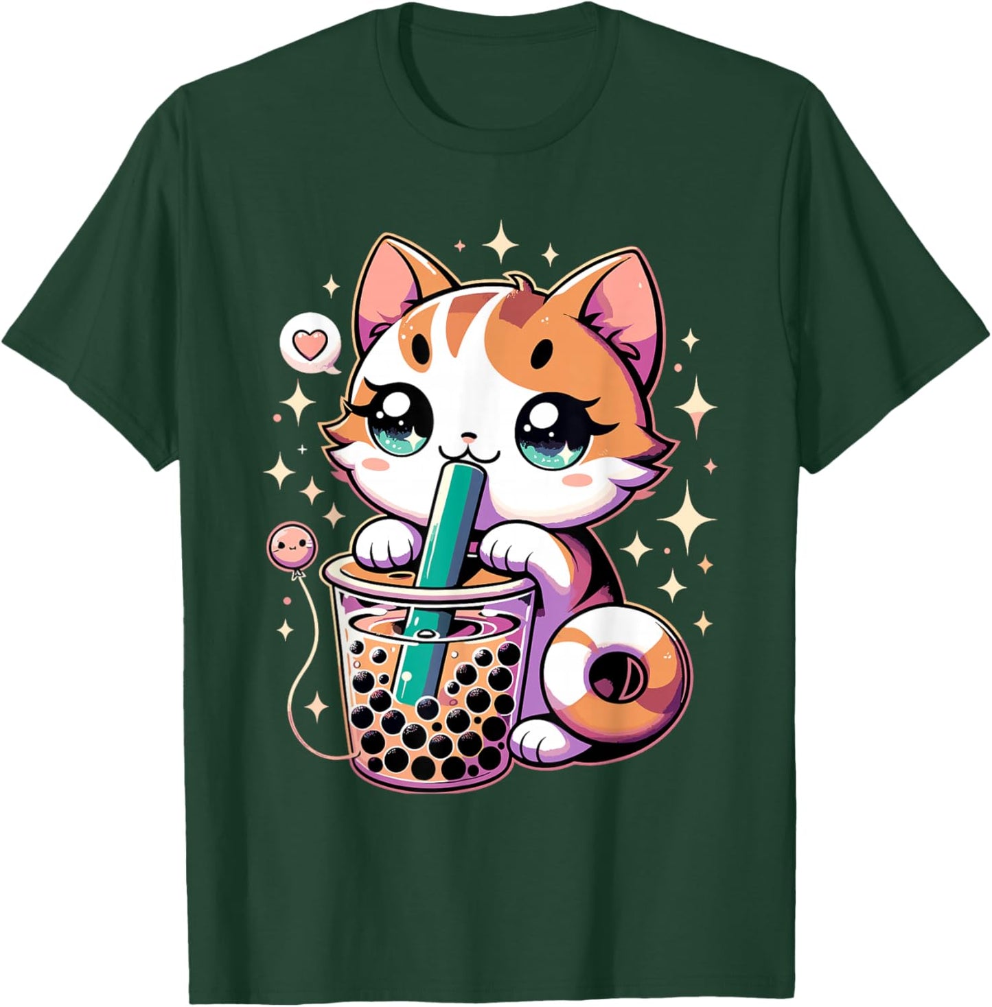 Cat Boba Japanese Kawaii Anime Kitty Bubble Tea Neko Teen T-Shirt - T-Shirt | Forest
