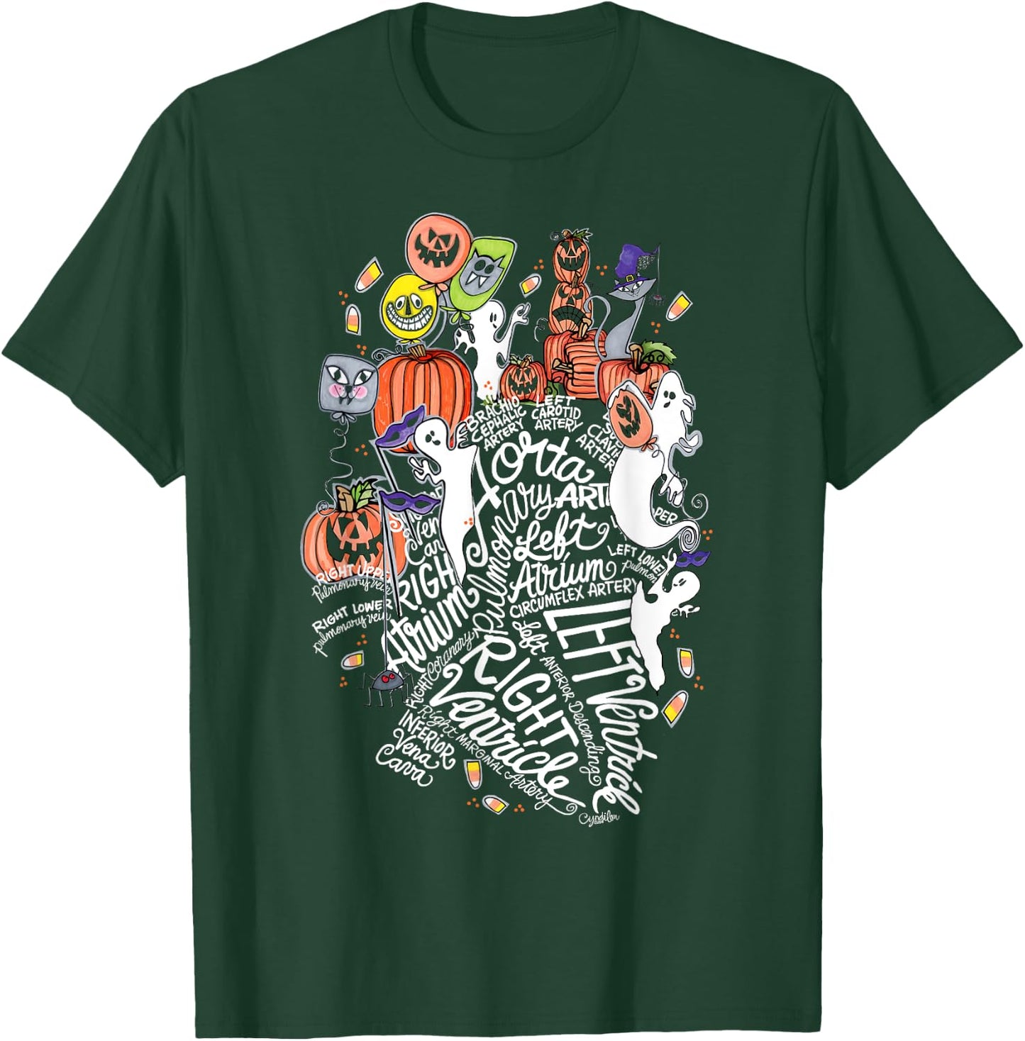 Anatomical Heart Halloween Medical White Word Cloud Line Art T-Shirt - T-Shirt | Forest