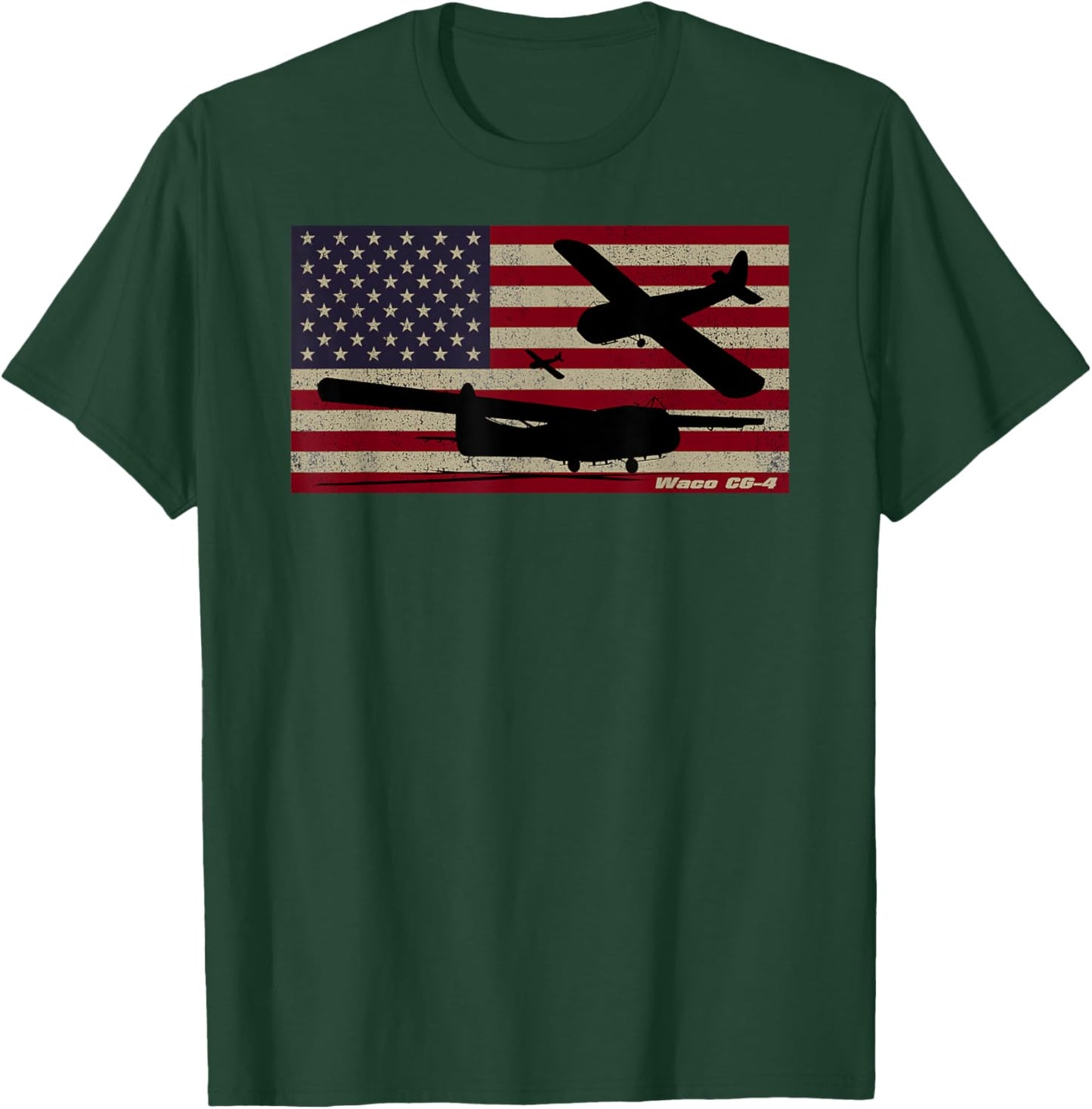 Waco CG-4 WW2 Military Glider American Flag T-Shirt - T-Shirt | Forest