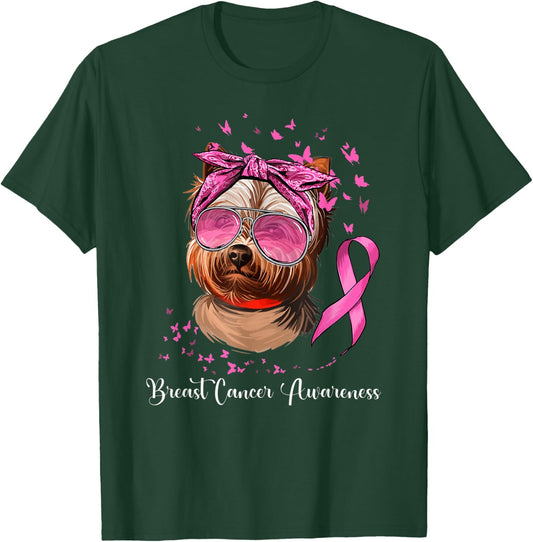 Yorkie Dog Lover Pink Ribbon Breast Cancer Awareness T-Shirt - T-Shirt | Forest