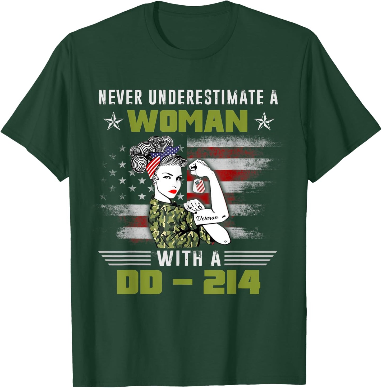 Women With DD-214 Female Veterans Proud Women Veteran T-Shirt - T-Shirt | Forest