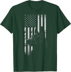 Black German Shepherd American Flag USA Flag T-Shirt - T-Shirt | Forest