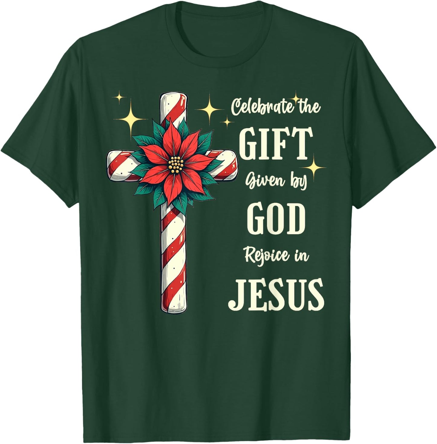 Celebrate Jesus Birth Christian Christmas Candy Cane Cross T-Shirt - T-Shirt | Forest