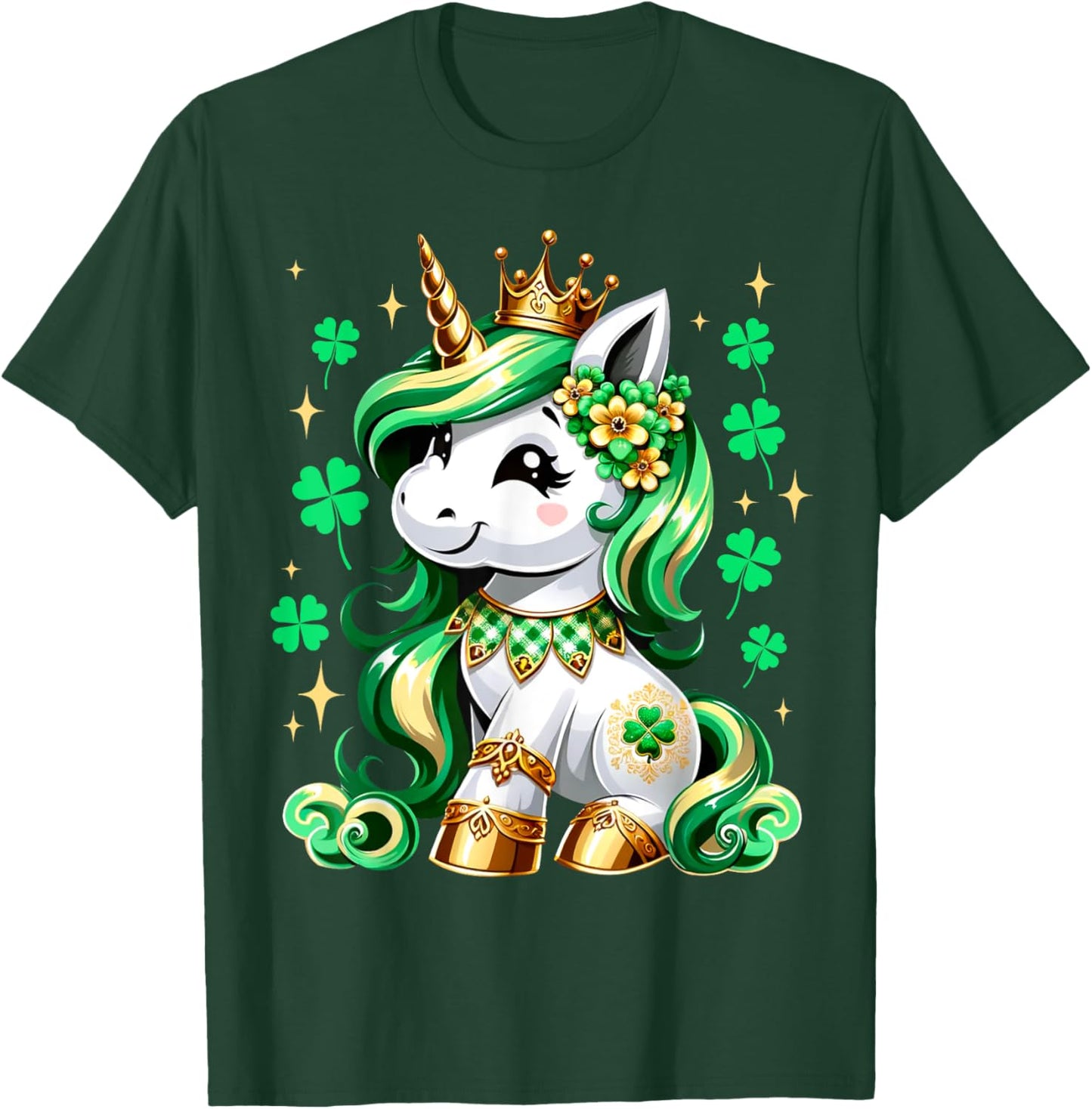 Cute Unicorn Shamrock St Patricks Day Girls Kids Lepricorn T-Shirt - T-Shirt | Forest