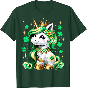 Cute Unicorn Shamrock St Patricks Day Girls Kids Lepricorn T-Shirt - T-Shirt | Forest