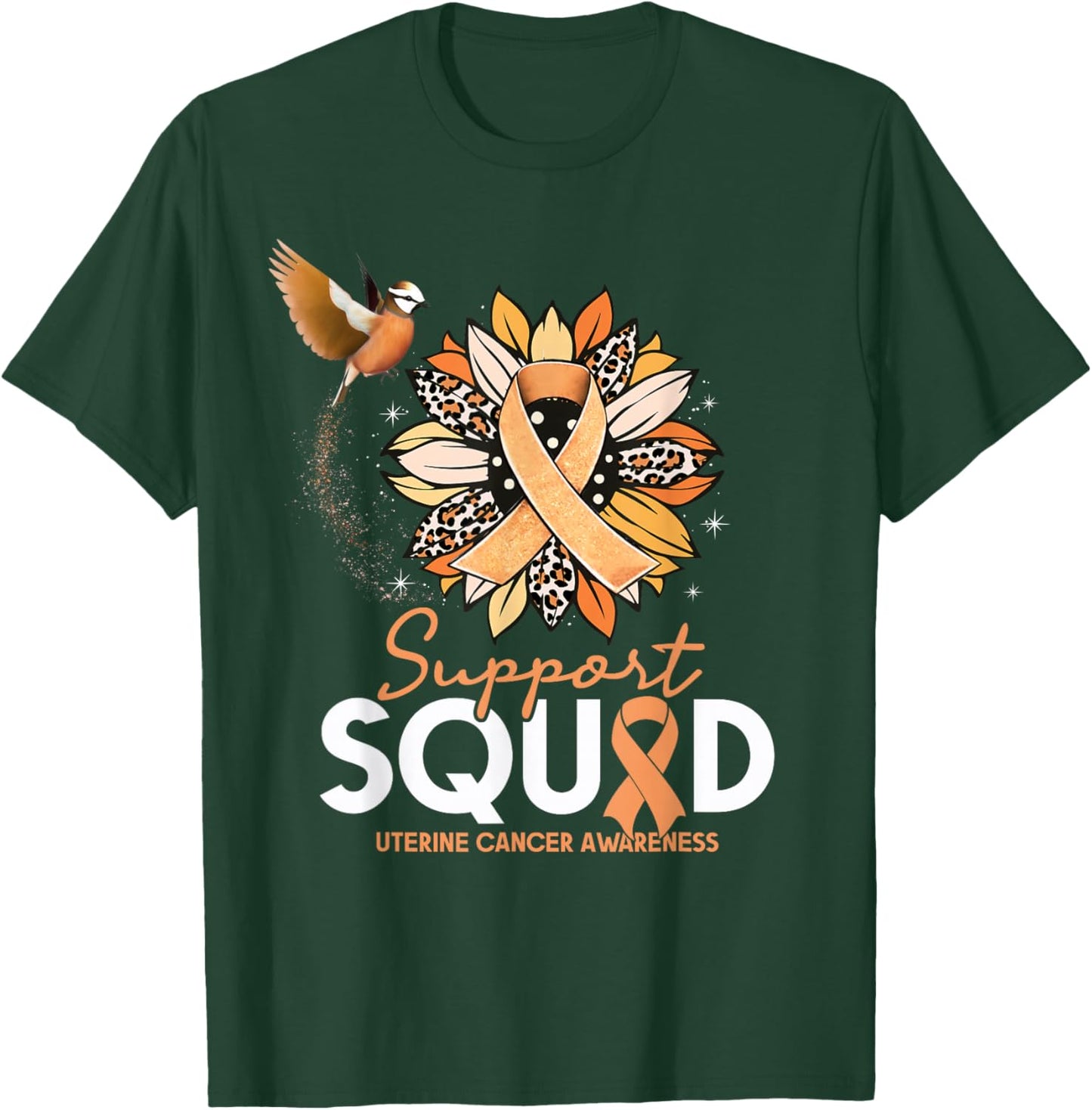 Support Squad Sunflower Hummingbird Uterine Cancer Awareness T-Shirt - T-Shirt | Forest