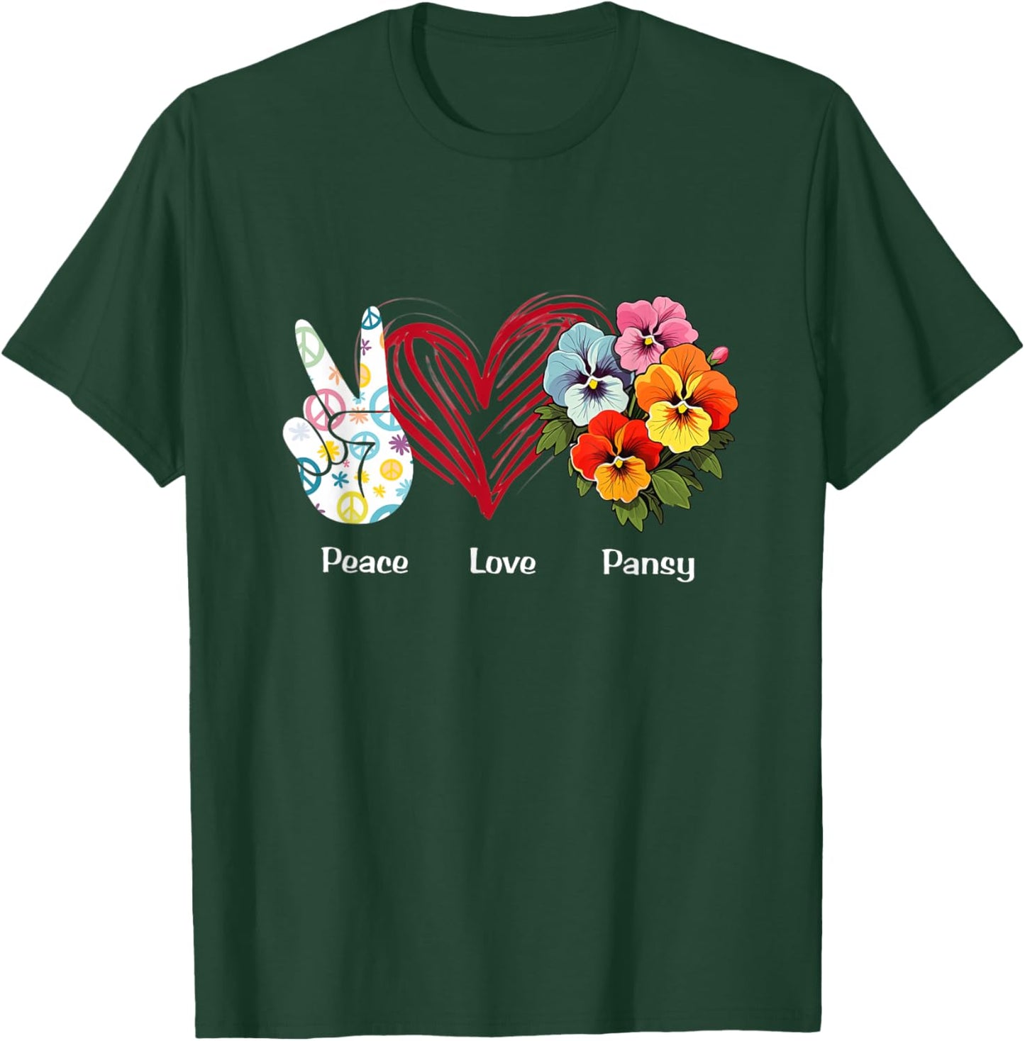 Peace Love Pansy Flower Hippie Pansy Lover T-Shirt - T-Shirt | Forest