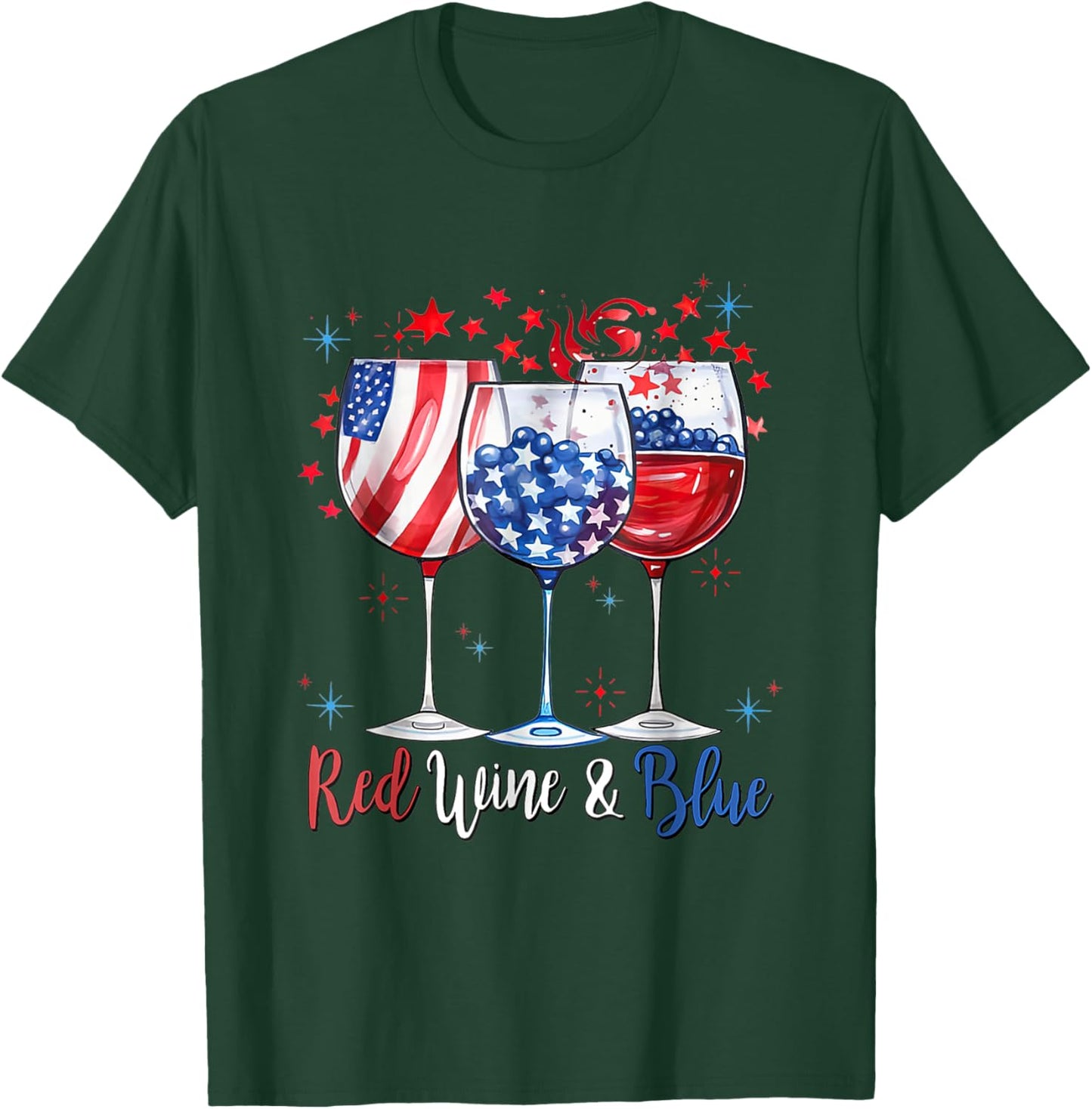 Red Wine & Blue 4th Of July Wine Glasses American Flag Men T-Shirt - T-Shirt | Forest