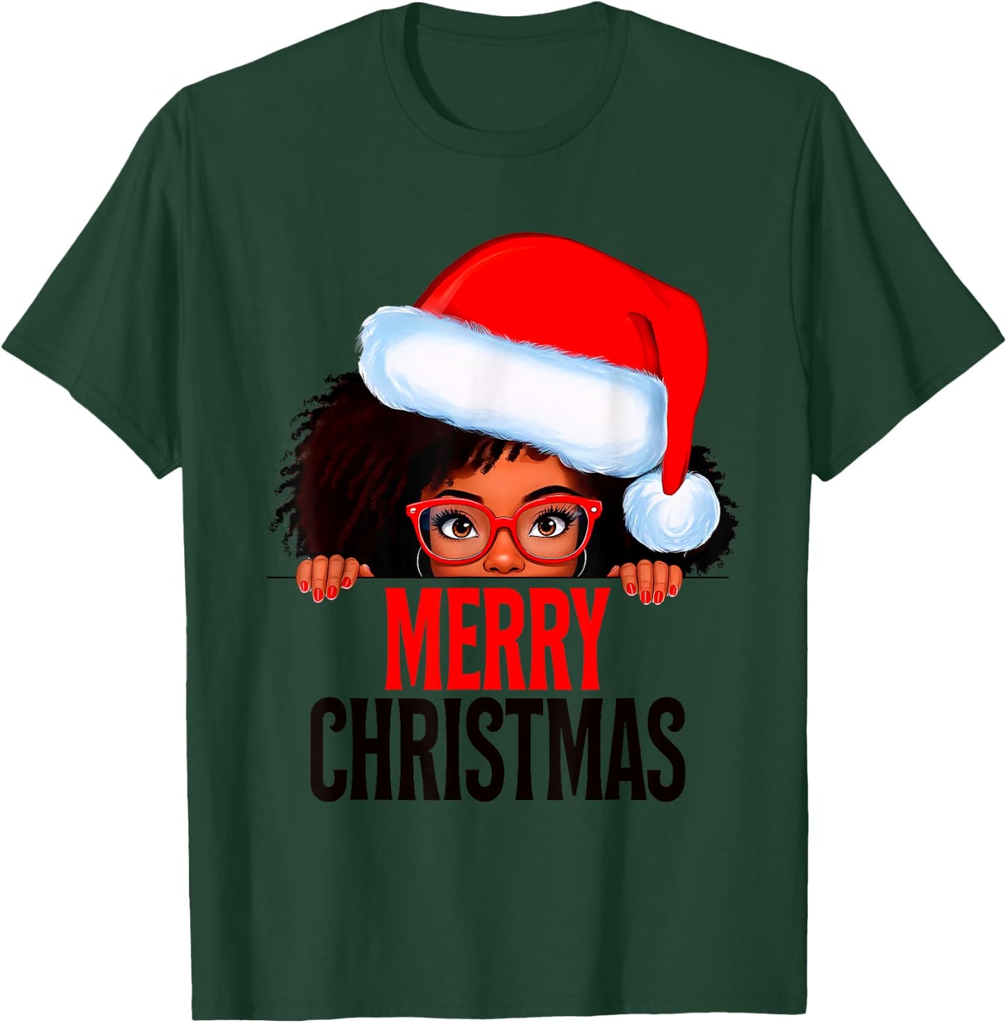 Mrs. Claus Santa Melanin Christmas Black Peeking Claus T-Shirt - T-Shirt | Forest