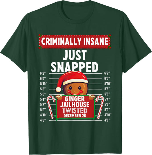 Criminally Insane Ginger Jailhouse Christmas Gingerbread T-Shirt - T-Shirt | Forest