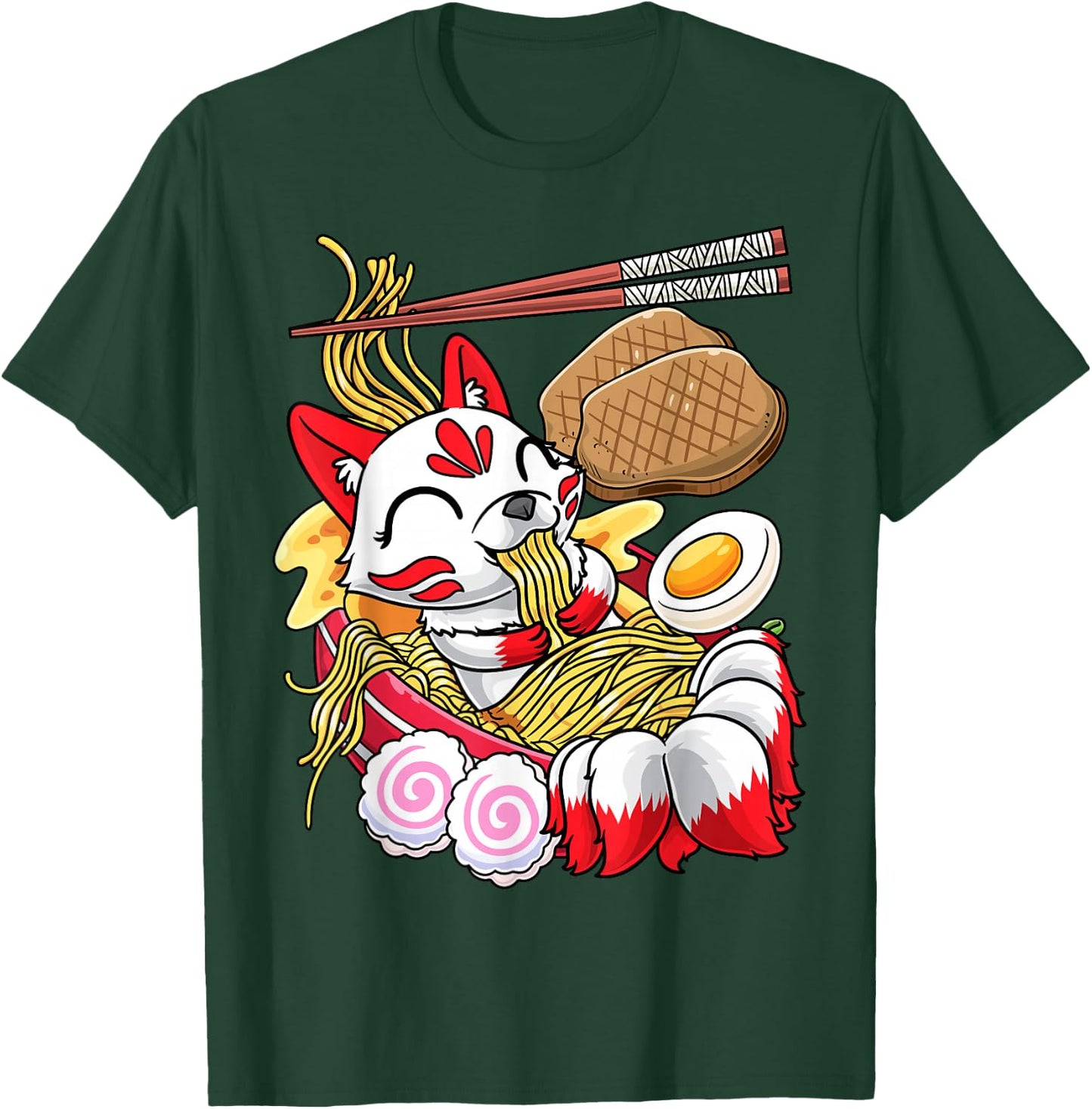 Kawaii Kitsune Fox Ramen Noodles Japanese Food T-Shirt - T-Shirt | Forest