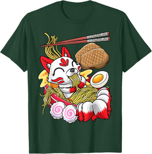 Kawaii Kitsune Fox Ramen Noodles Japanese Food T-Shirt - T-Shirt | Forest