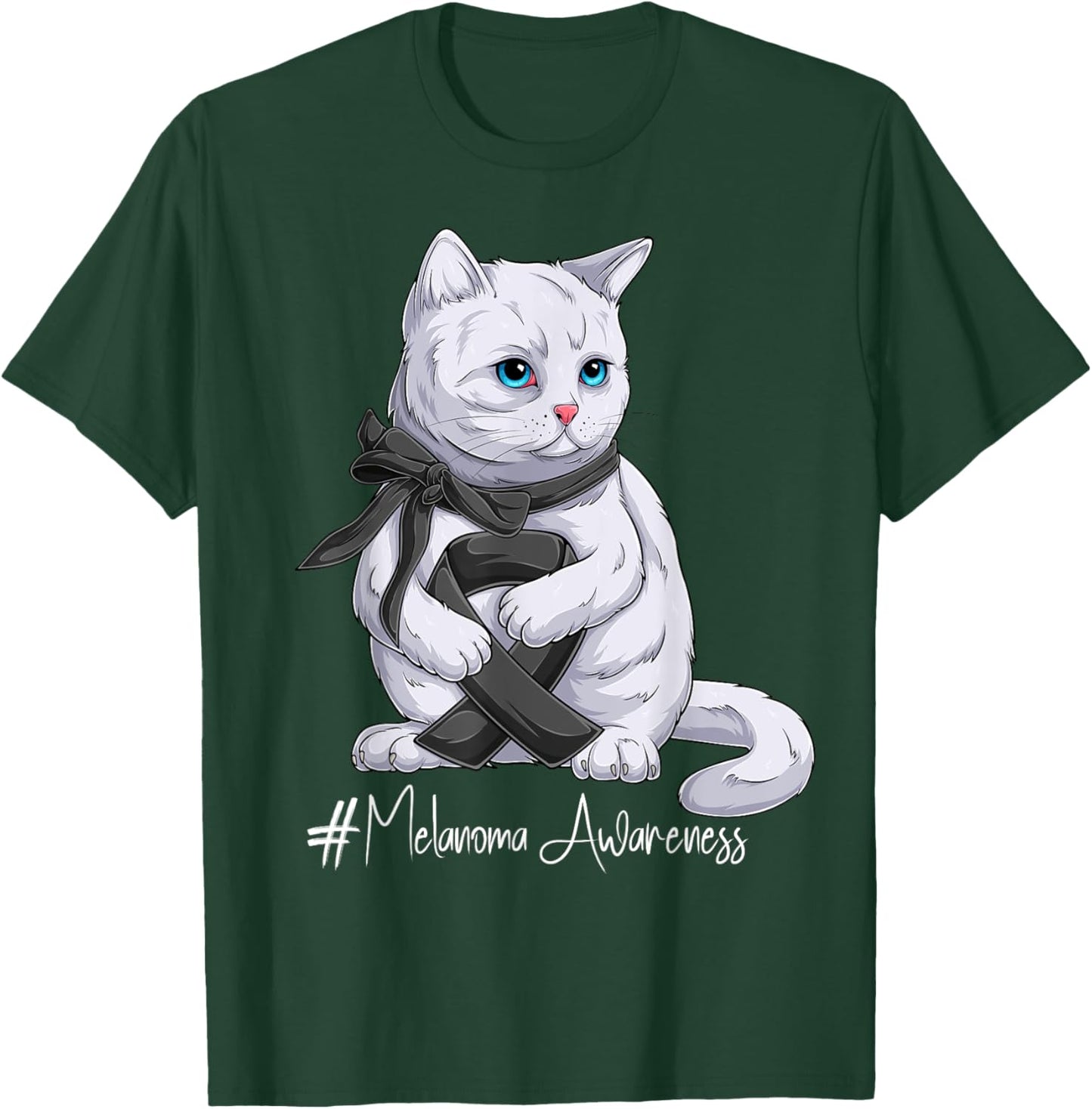 Melanoma Awareness Month Black Ribbon Cat T-Shirt - T-Shirt | Forest