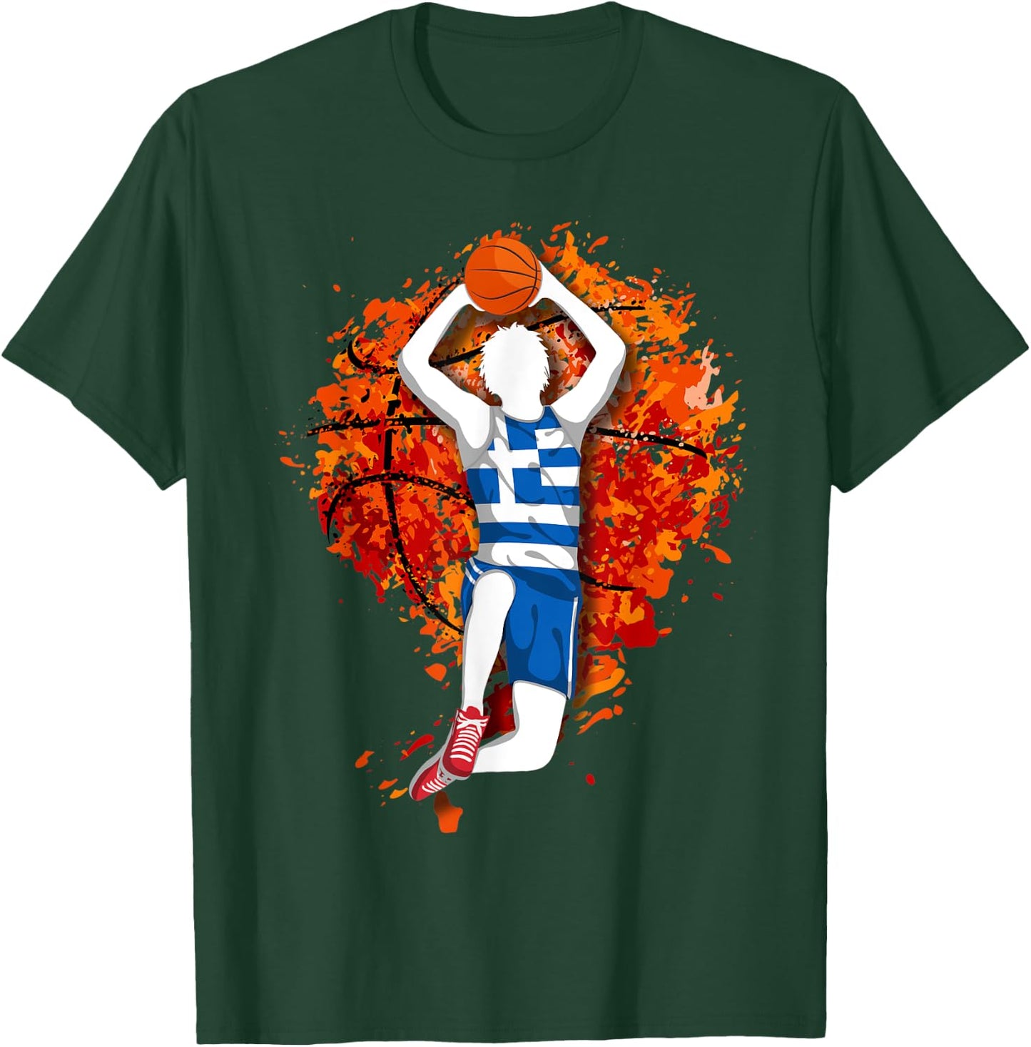 Greece Basketball Greek National Flag Mid Air Slam Dunk T-Shirt - T-Shirt | Forest