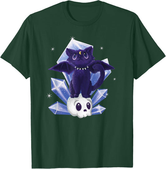 Kawaii Pastel Goth Cute Creepy Witchy Cat and Skull T-Shirt - T-Shirt | Forest