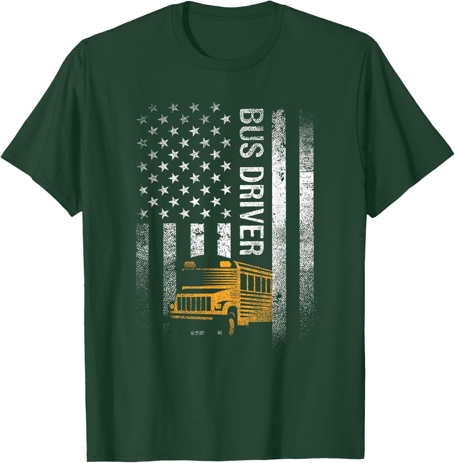School Bus Driver USA American Flag Funny Bus Driver Gift T-Shirt - T-Shirt | Forest