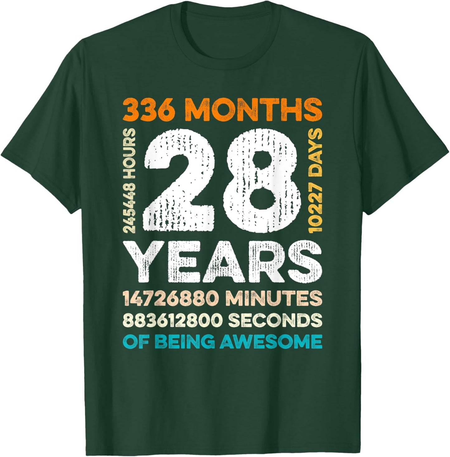 28 Years Old 336 Months Of Being Awesome 28th Birthday Gifts T-Shirt - T-Shirt | Forest