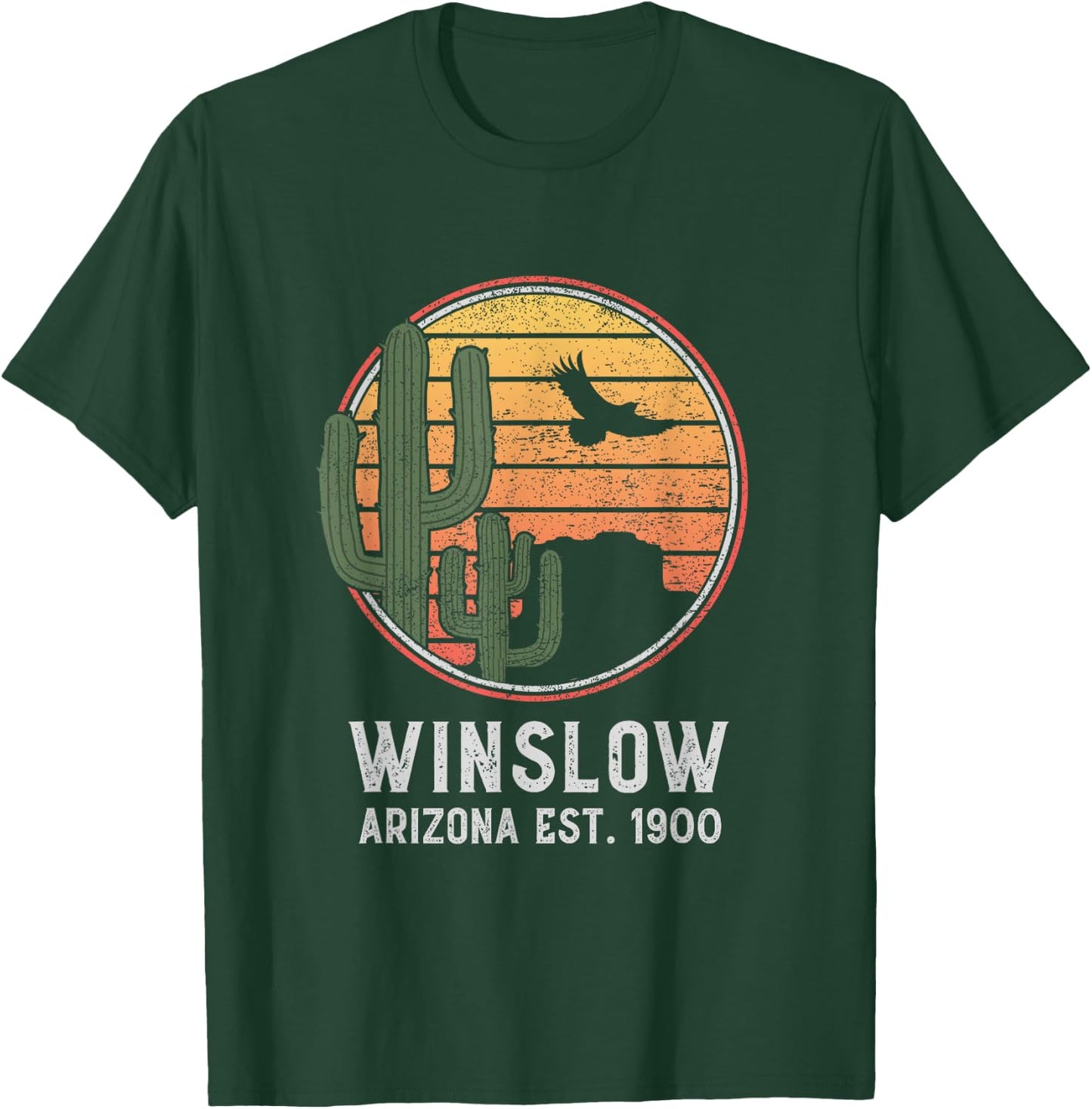 Winslow Arizona Retro Cactus and Sun T-Shirt - T-Shirt | Forest