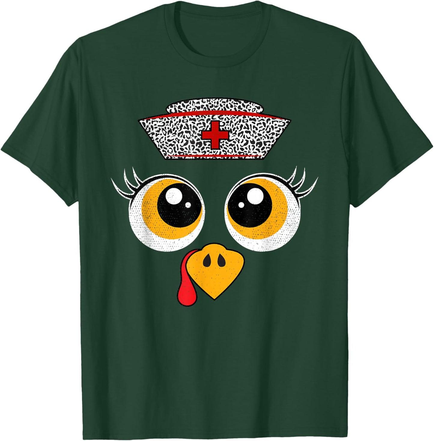 Thanksgiving Scrub Tops Women Turkey Face Nurse Holiday T-Shirt - T-Shirt | Forest