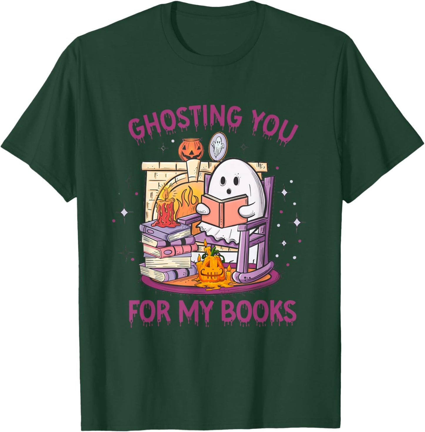 Ghosting You For My Books Halloween ghost reading bookworm T-Shirt - T-Shirt | Forest