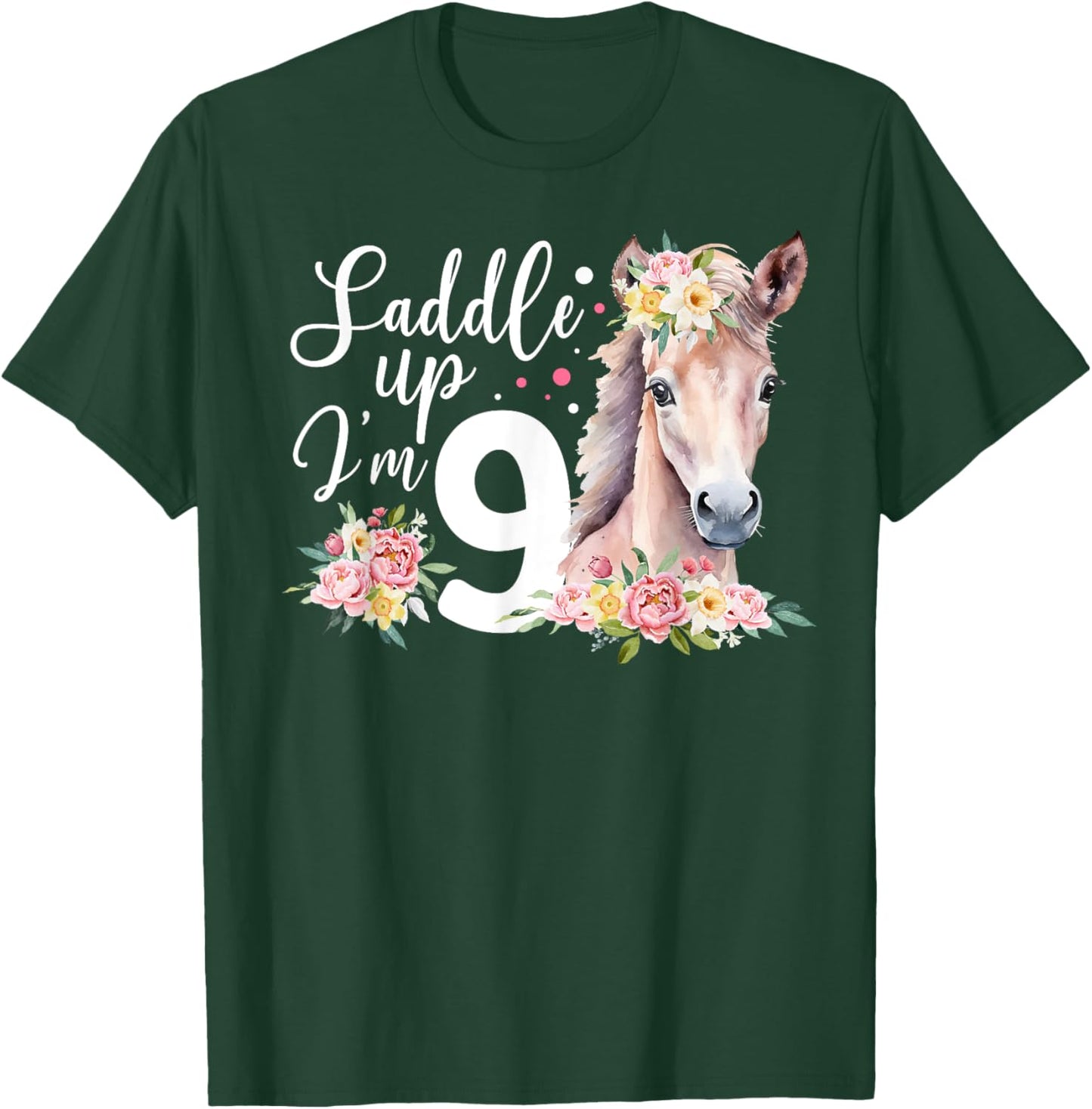 9th Horse Birthday Nine Year Old Girl Horses Birthday T-Shirt - T-Shirt | Forest