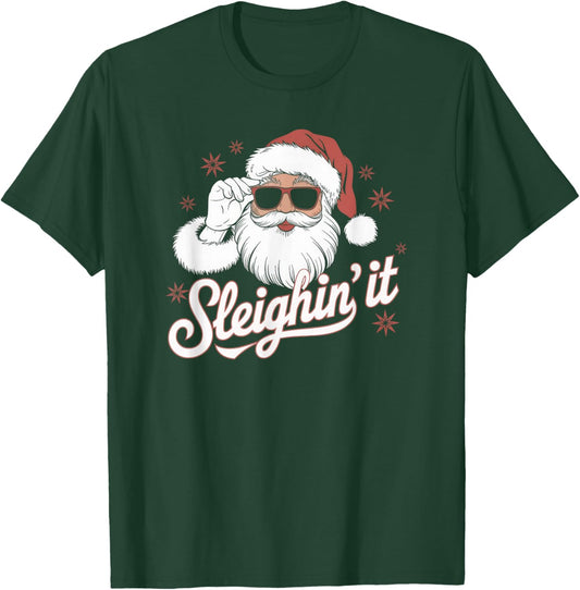 Sleighin' It Funny Santa Cool Sunglasses Sleighing Dad Retro T-Shirt - T-Shirt | Forest