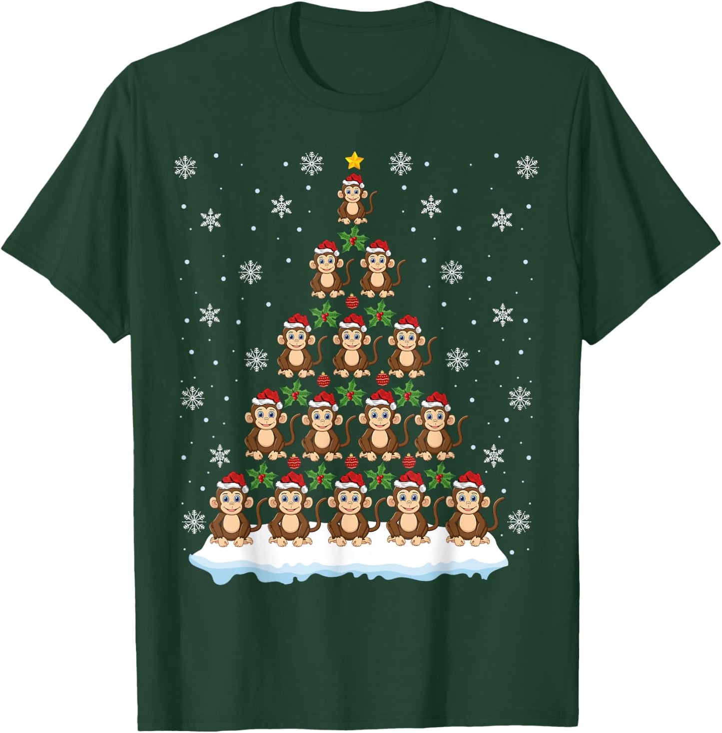 Santa Monkeys Lover Xmas Gift Monkey Christmas Tree T-Shirt - T-Shirt | Forest