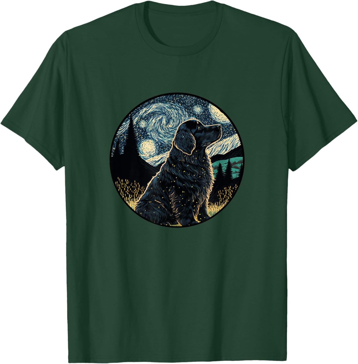 Black Golden Mountain Dog Starry Night Painting Dog Mom Dad Women Kids T-Shirt - T-Shirt | Forest