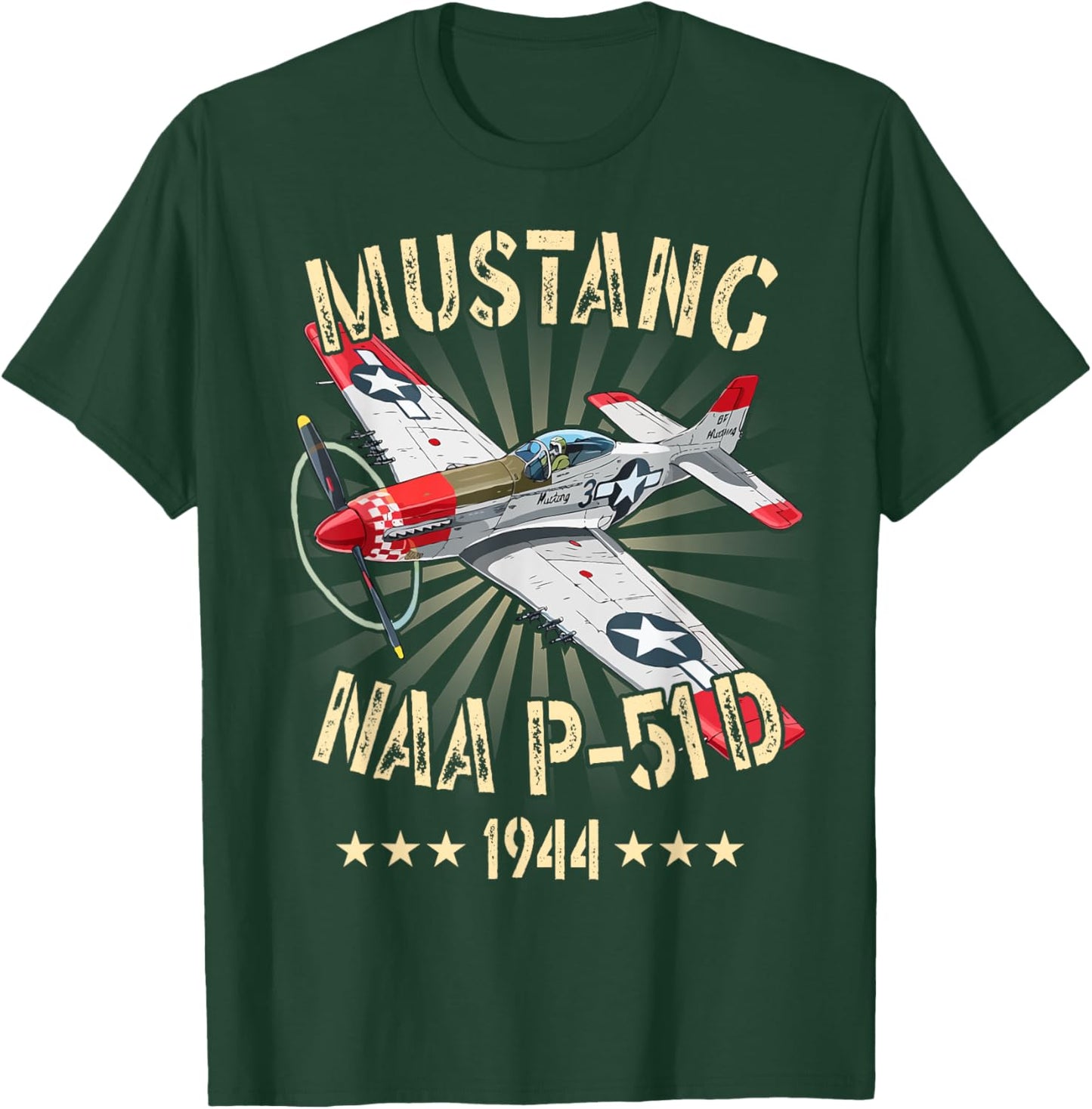 P-51D Mustang Vintage North American P-51D Fighter Warbirds T-Shirt - T-Shirt | Forest