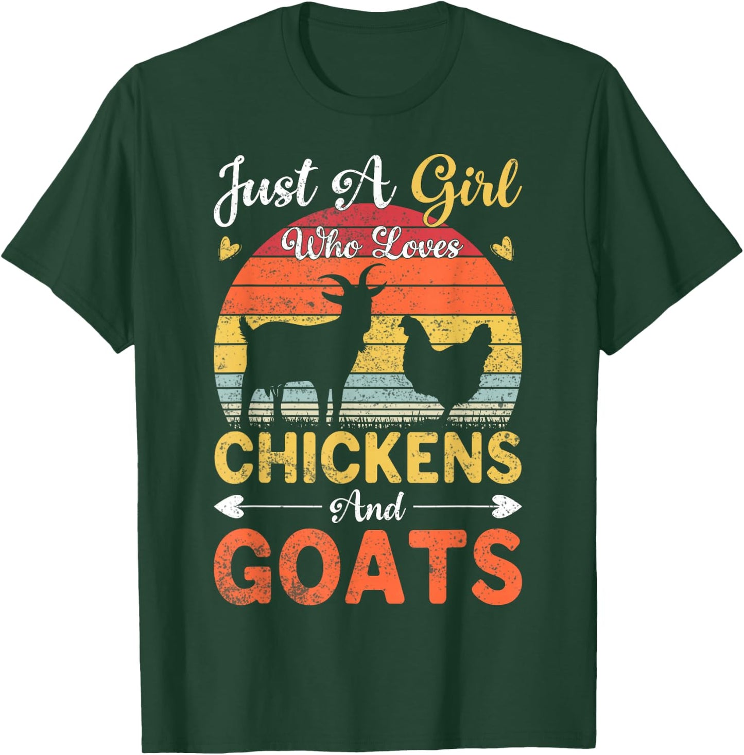 Vintage Just A Girl Who Loves Chickens And Goats Farmer Gift T-Shirt - T-Shirt | Forest