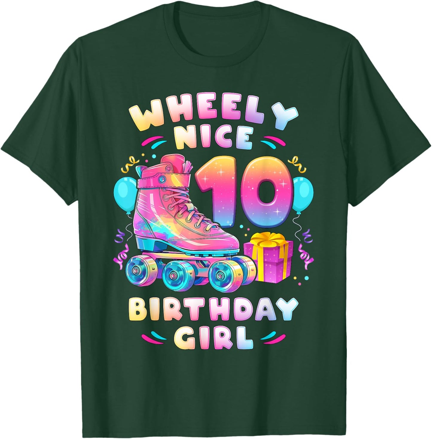 10th Birthday Girl 10 Years, Roller Skates, Number 10 T-Shirt - T-Shirt | Forest