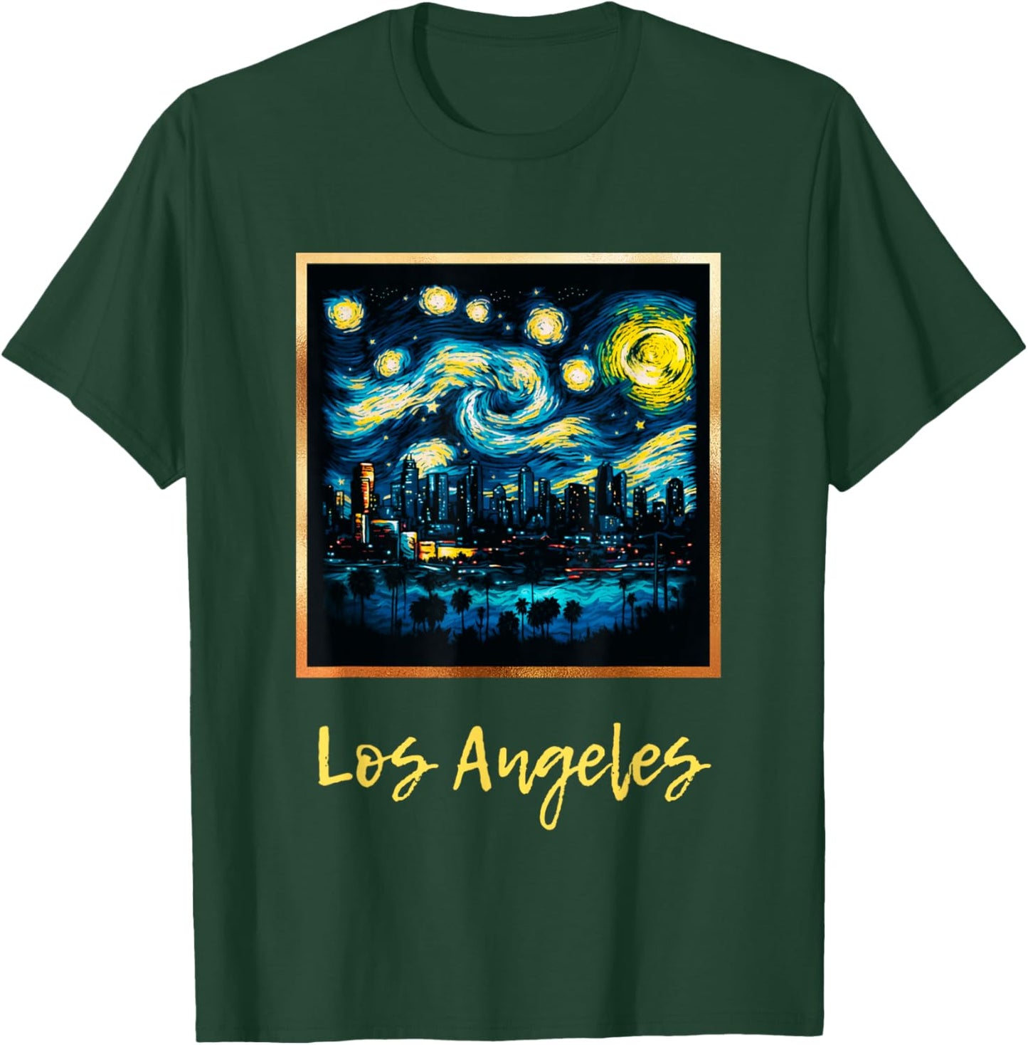 Vintage LA Los Angeles Skyline Starry Night Inspired T-Shirt - T-Shirt | Forest