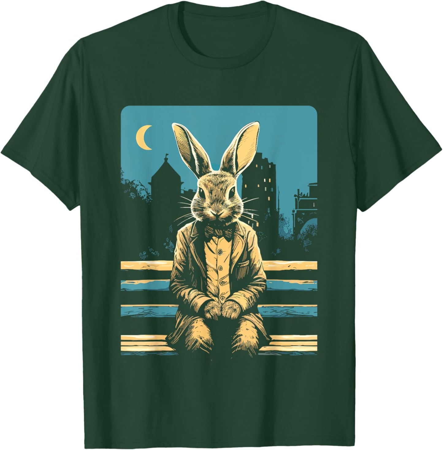 Rabbit on a park bench, Moon, Bunny Lovers, Men,Women, Kids T-Shirt - T-Shirt | Forest