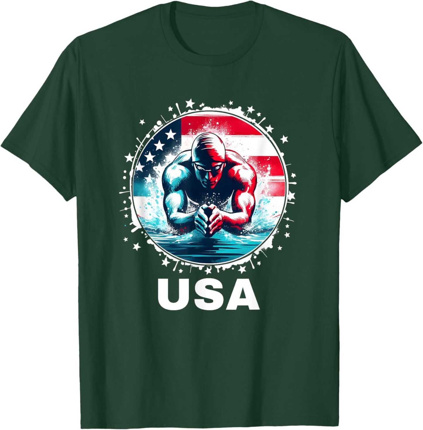 Swimming United States Team Apparel American Flag Swimming T-Shirt - T-Shirt | Forest