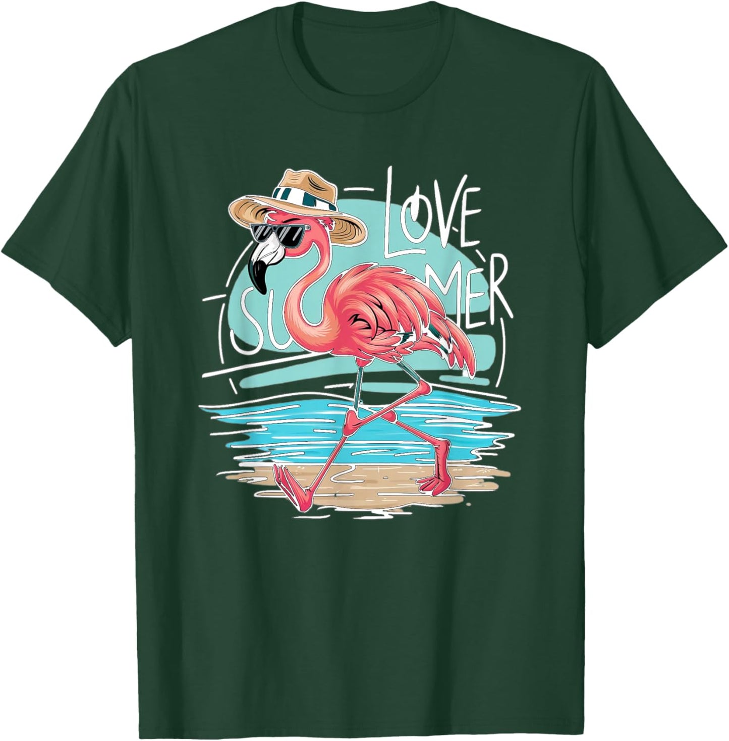 I Love Summer, Flamingo mit Hut, Urlaub, Sommermotiv weiss T-Shirt - T-Shirt | Forest