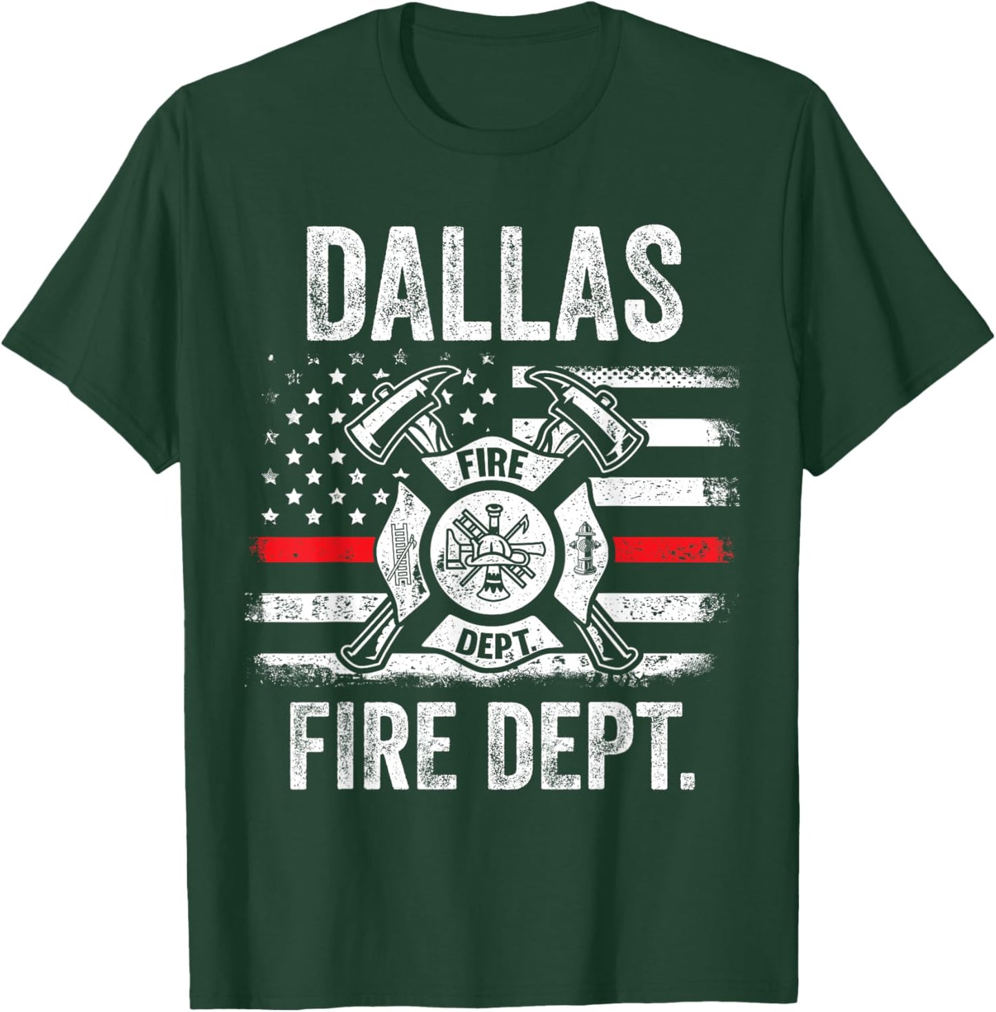 Dallas Texas Fire Department Thin Red Line Fireman T-Shirt - T-Shirt | Forest