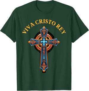 Roman Catholic Viva Cristo Rey Cristeros Cross T-Shirt - T-Shirt | Forest