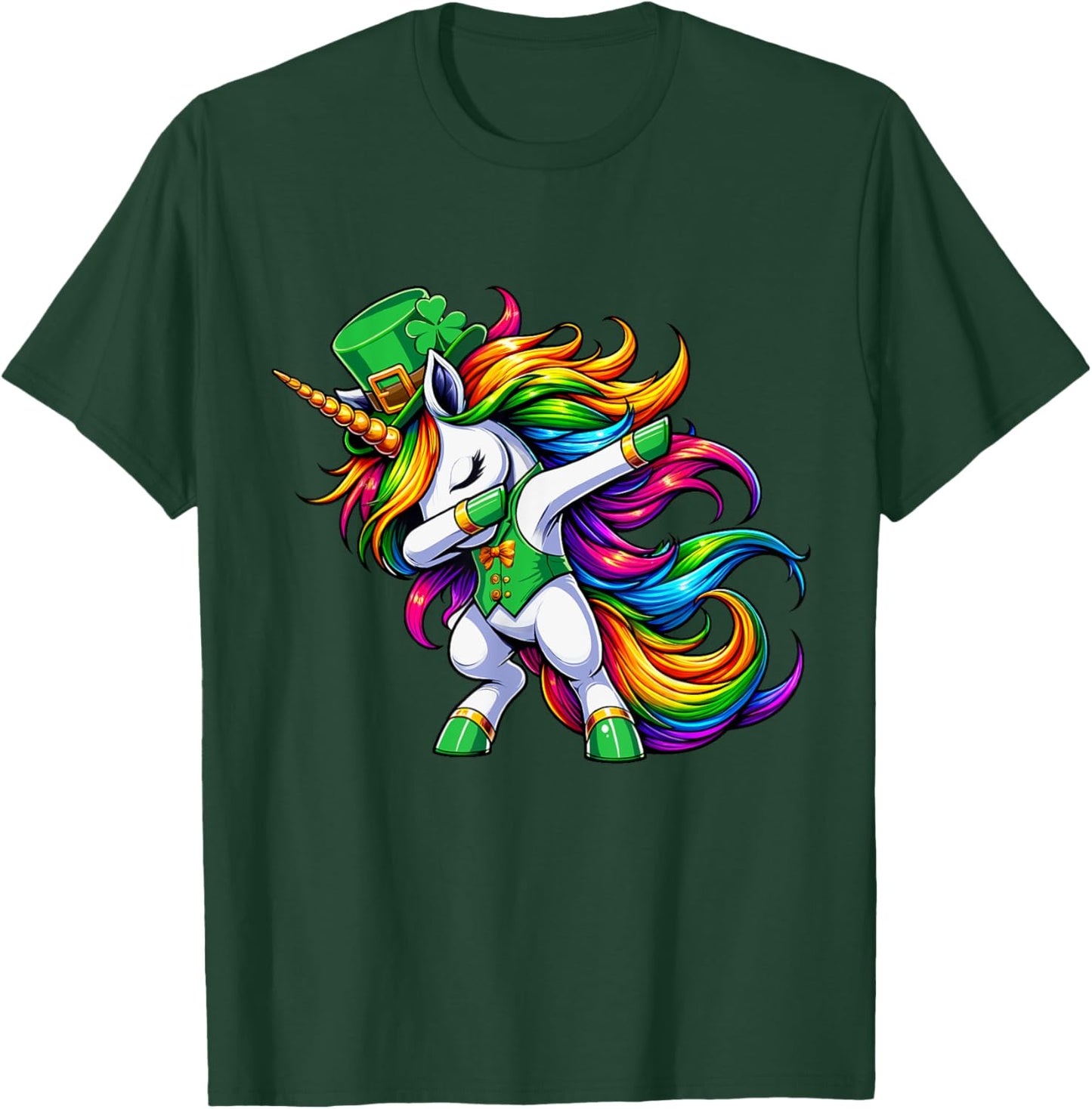 St Patricks Day Girls Women Boys Dabbing Unicorn Leprechaun T-Shirt - T-Shirt | Forest