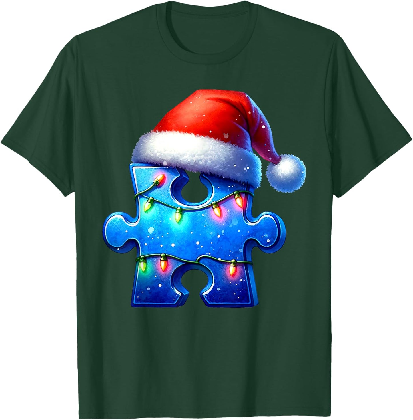 Puzzle Piece Santa Hat Autism Awareness Autistic Christmas T-Shirt - T-Shirt | Forest