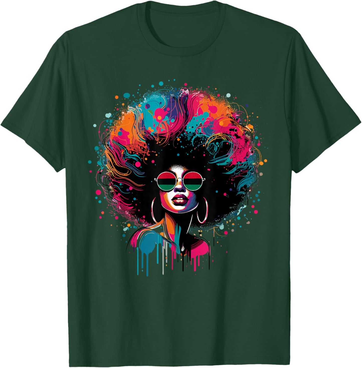 Colorful Art Black Queen Afro Melanin Dripping Juneteenth T-Shirt - T-Shirt | Forest