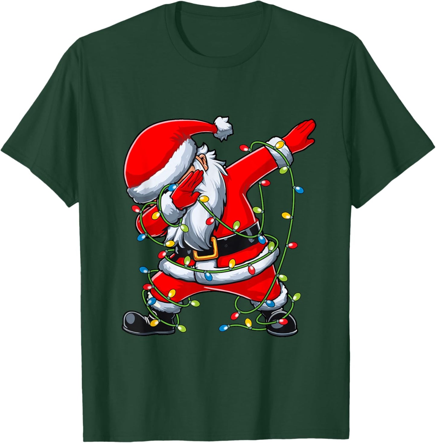 Santa Christmas Tree Lights Boys Girls Kids Dab Xmas T-Shirt - T-Shirt | Forest