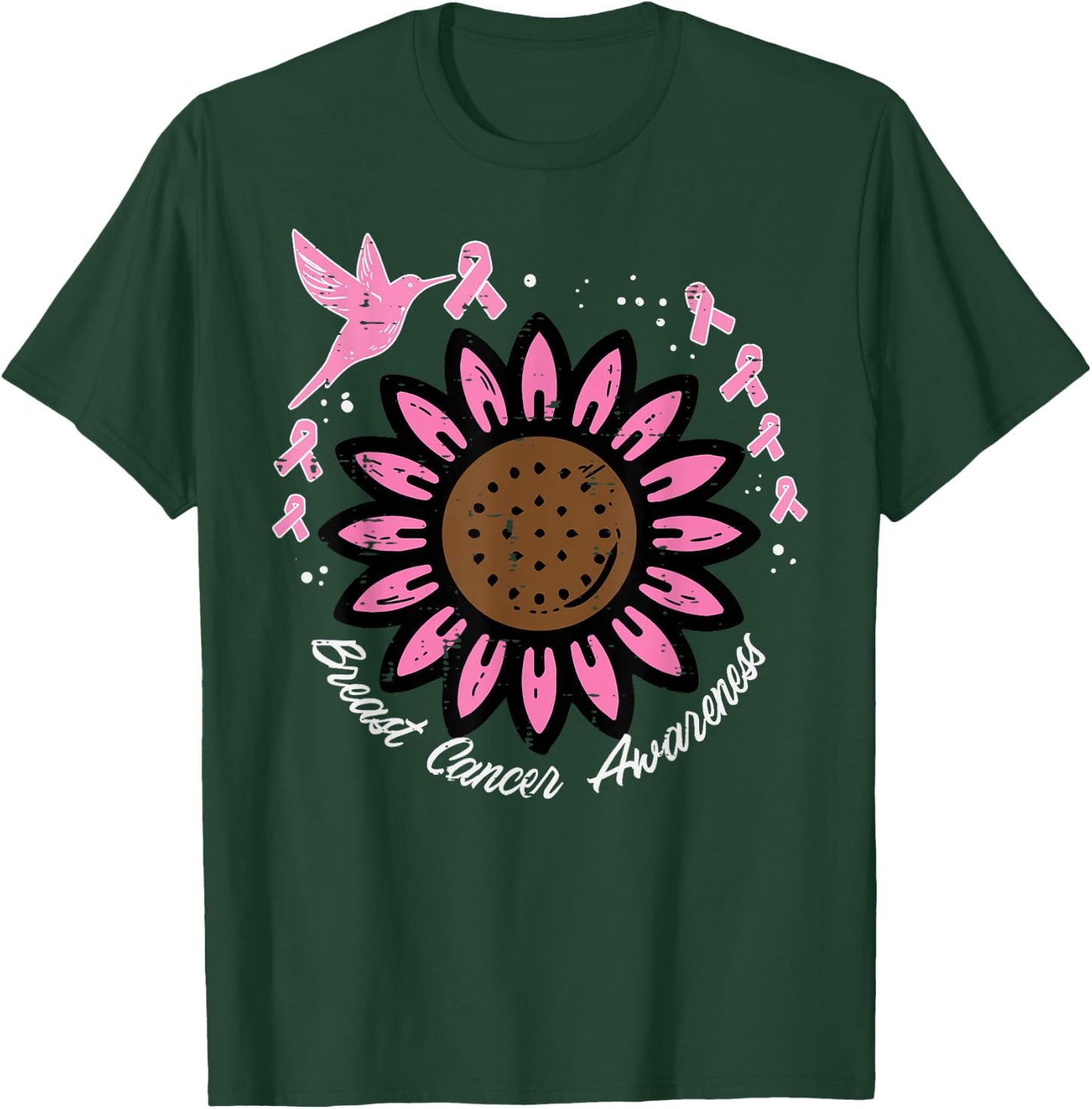 Hummingbird Sunflower Breast Cancer Awareness Women T-Shirt - T-Shirt | Forest