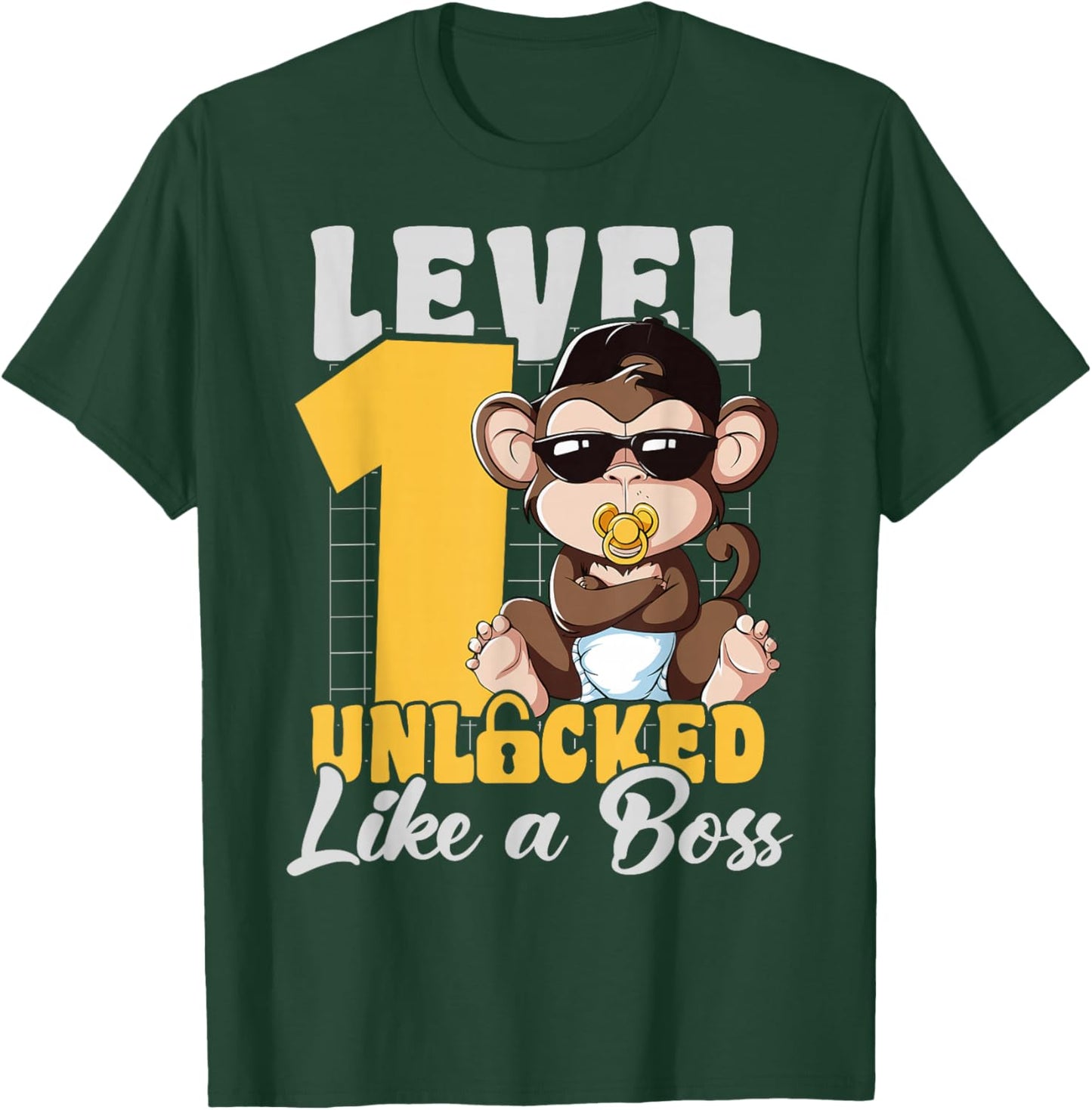 Turned 1 Year Like a Boss 1st Birthday Monkey Boy Girl Kids T-Shirt - T-Shirt | Forest
