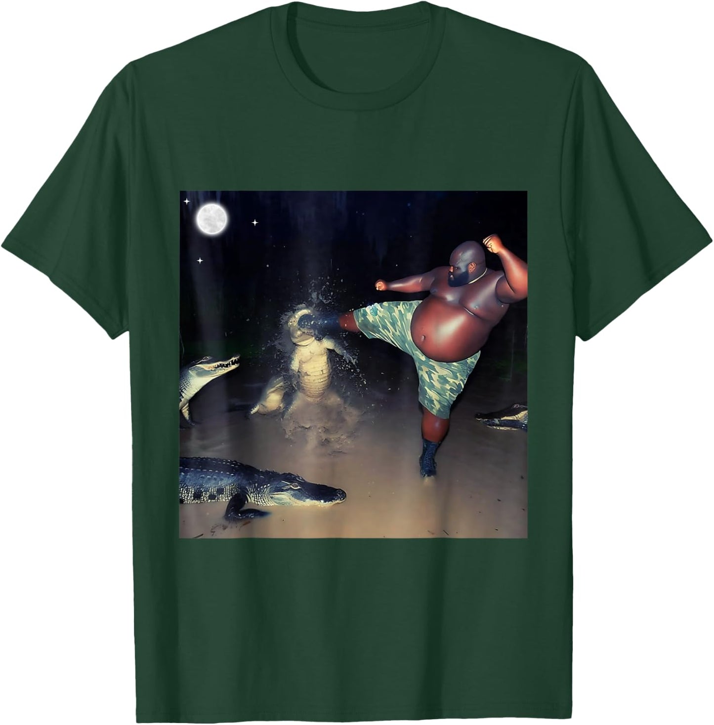 Man Kicking Alligator In Swamp Funny Oddly Meme Humor T-Shirt - T-Shirt | Forest
