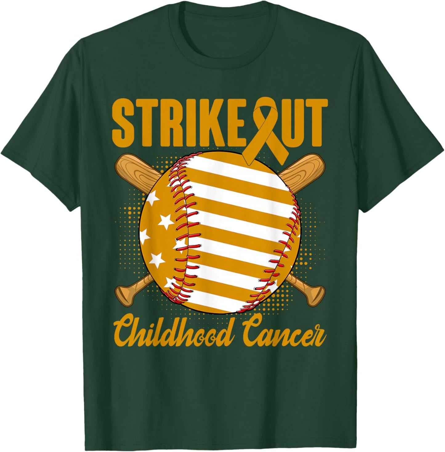 Strike Out Childhood Cancer Awareness Baseball Gold Ribbon T-Shirt - T-Shirt | Forest