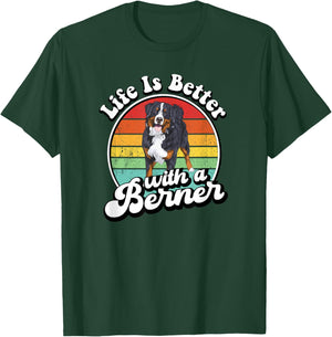 Retro Vintage Life is Better Bernese Mountain Dog Lover T-Shirt - T-Shirt | Forest