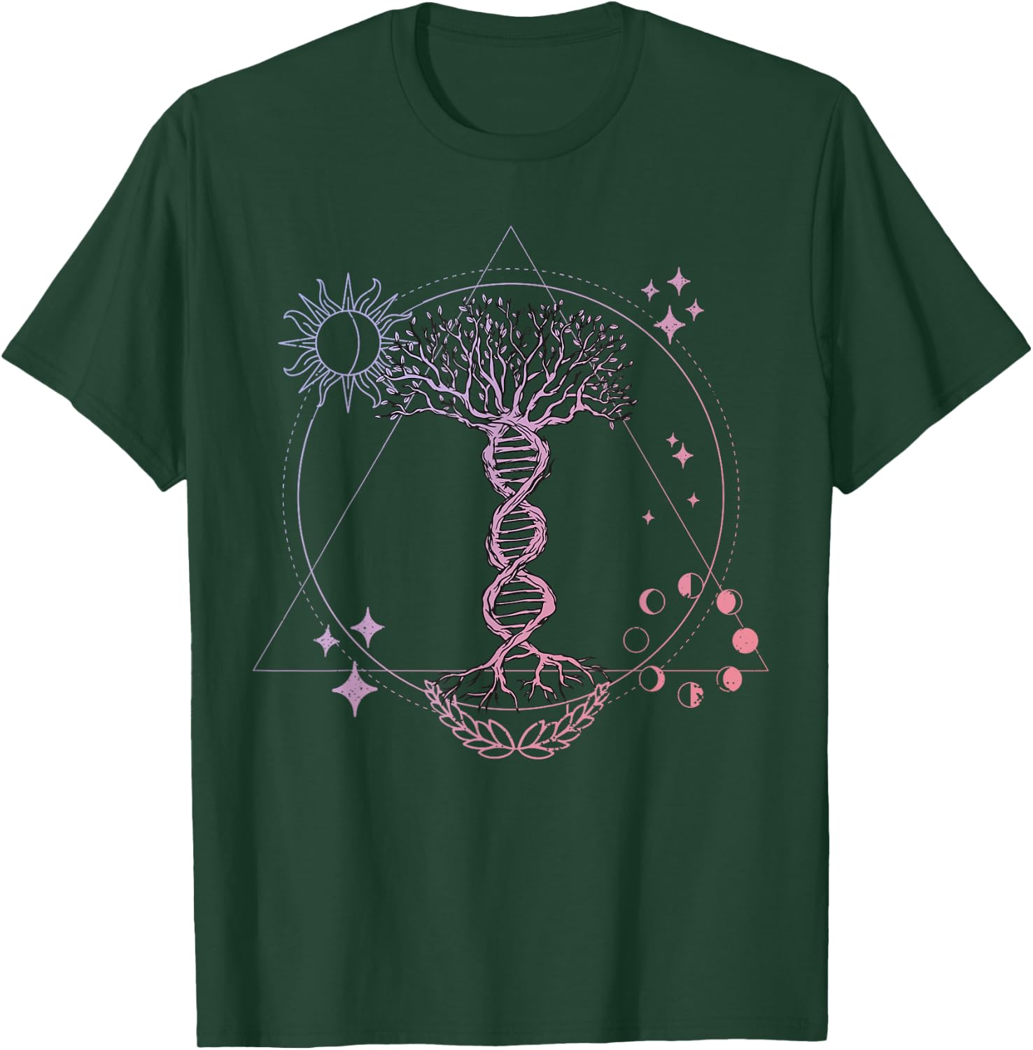 Triangle Phases Moon and Tree Life DNA - Esoteric Geometry T-Shirt - T-Shirt | Forest