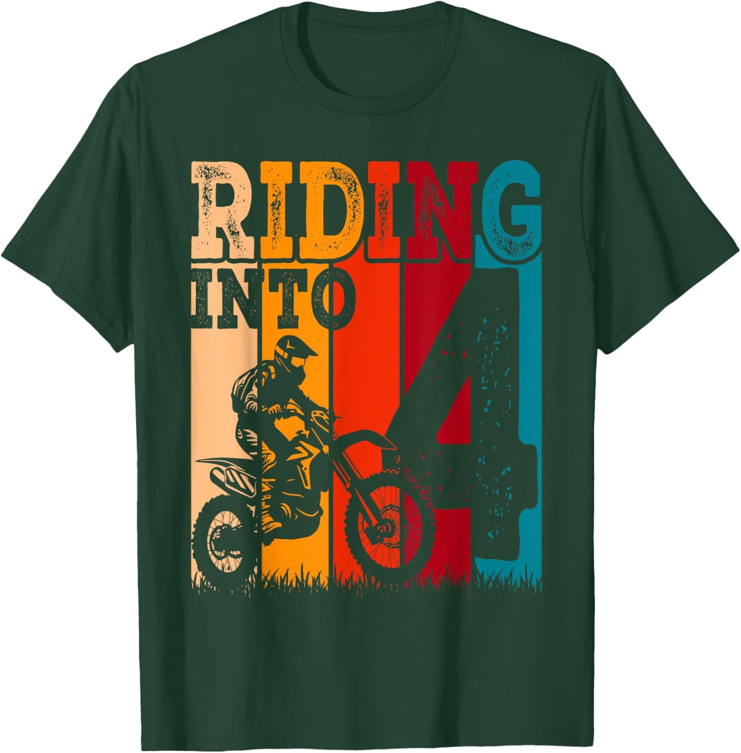 Riding Into 4 Years Old 4th Birthday Boy Dirt Bike Party T-Shirt - T-Shirt | Forest